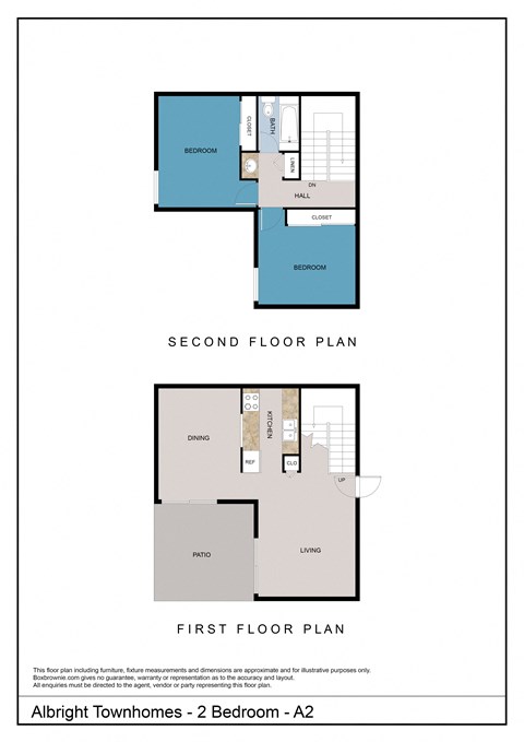 Floor plan for 2 beds, 1 bath, 982 sqft